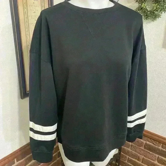 Pretty Garden Long sleeved black sweatshirt with 2 stripes on wrists. Size Small - Picture 2 of 3